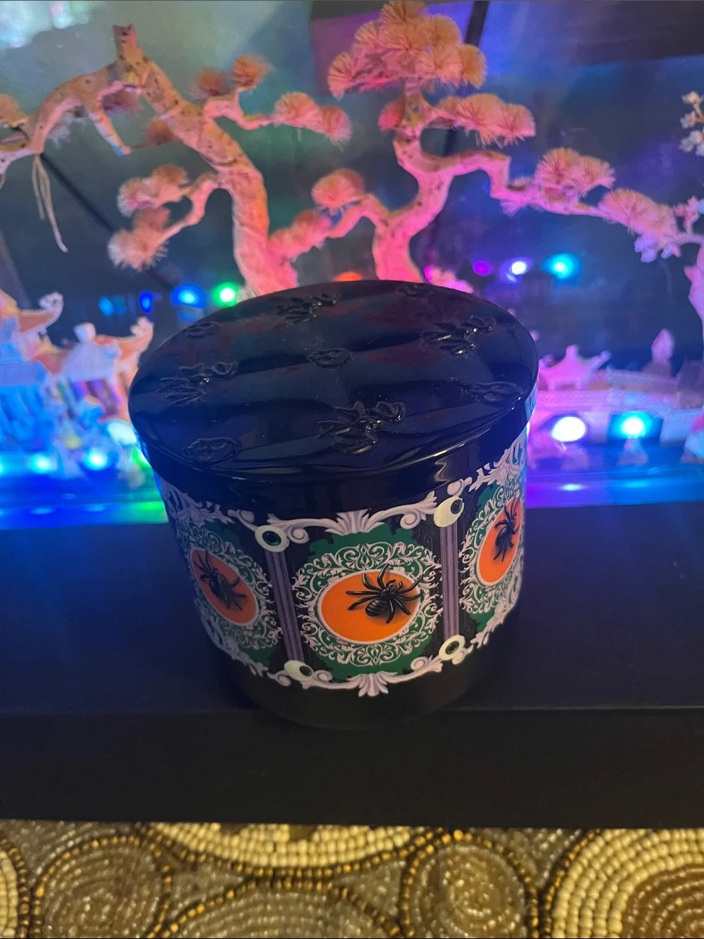 Decorative Candle Tin - Cream and Black Floral Design